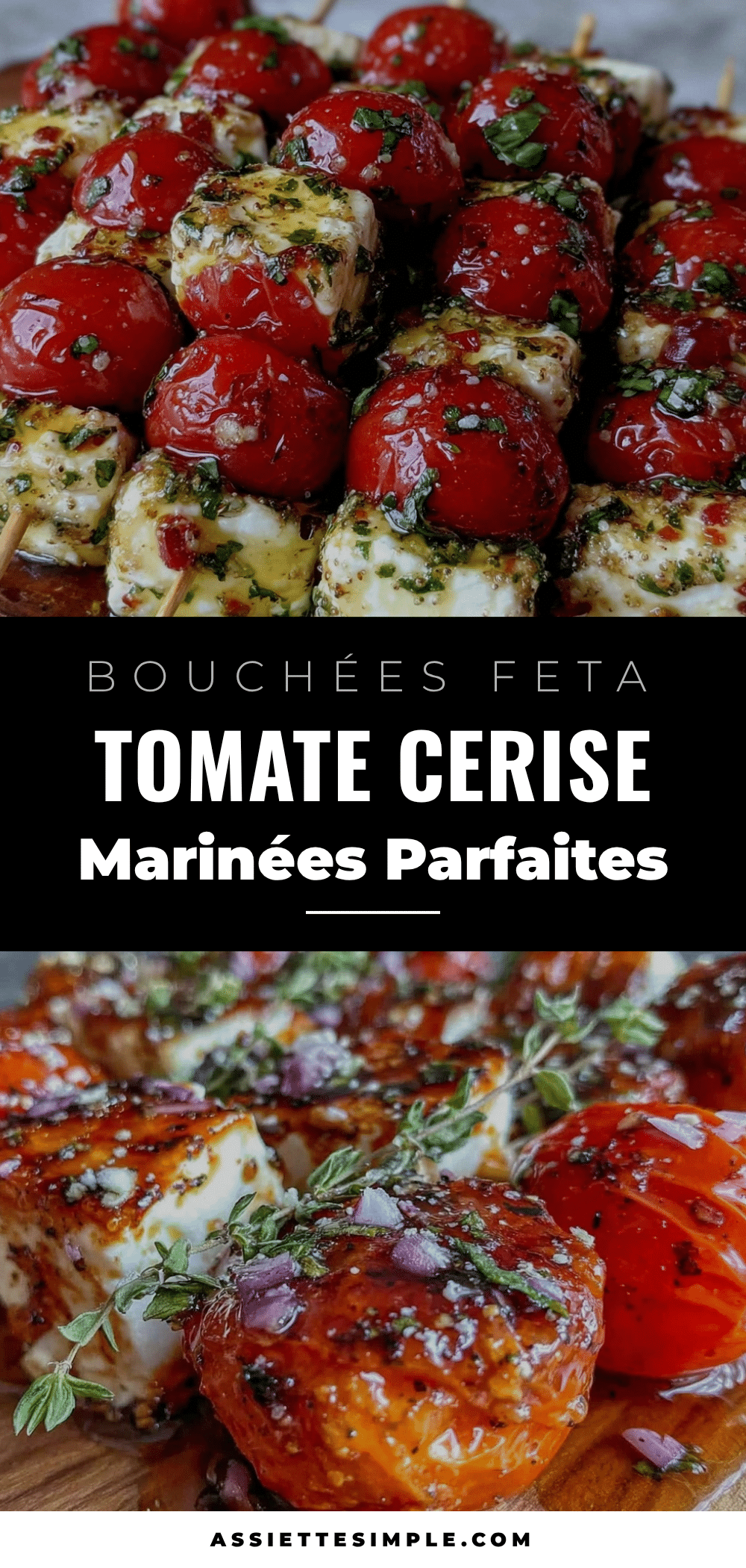 bouchées feta-tomate cerise marinées au basilic recipe