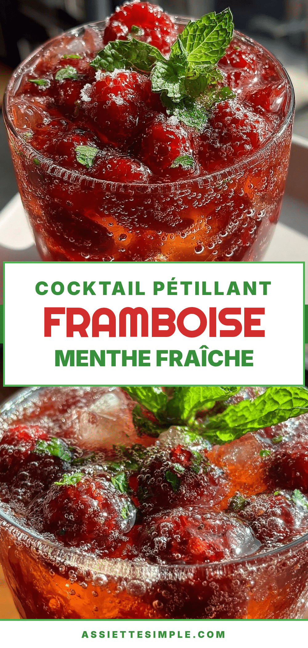 cocktail pétillant à la framboise et menthe sans alcool recipe