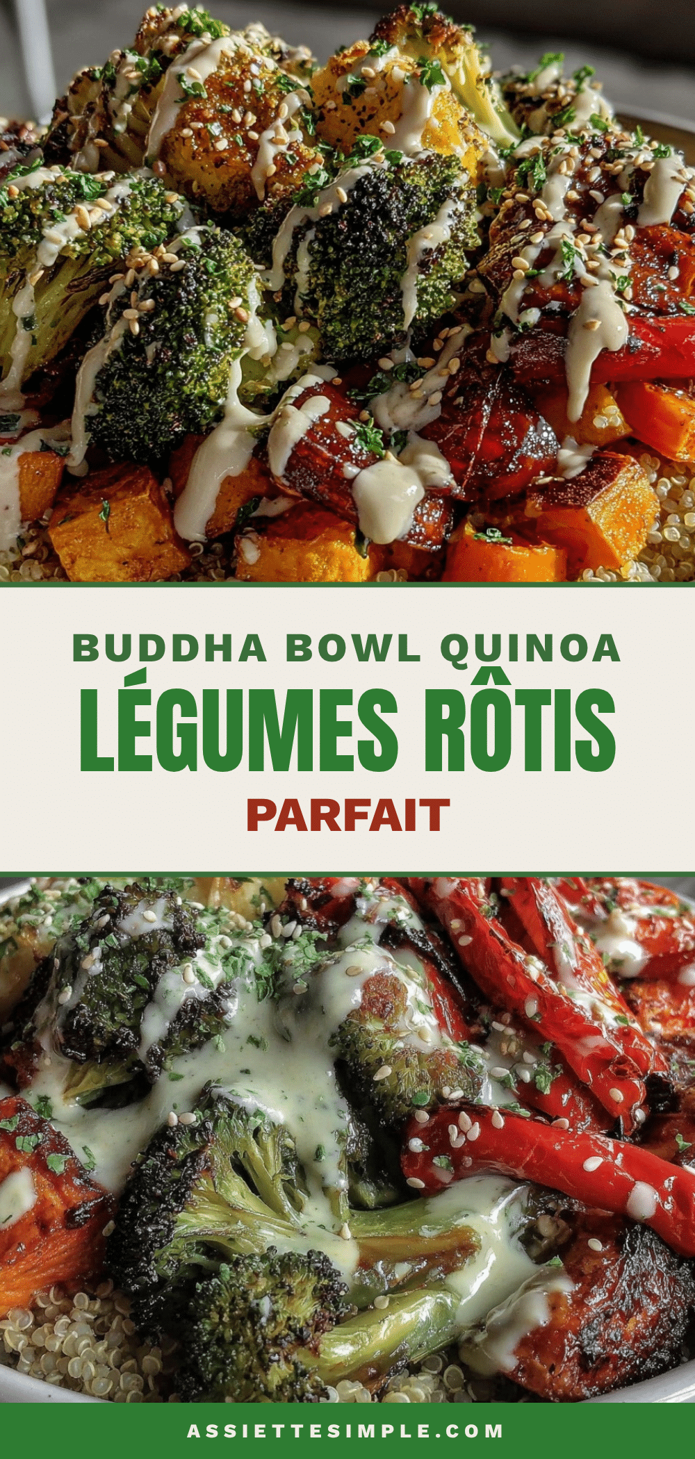 healthy buddha bowl quinoa légumes rôtis tahini citronné recipe