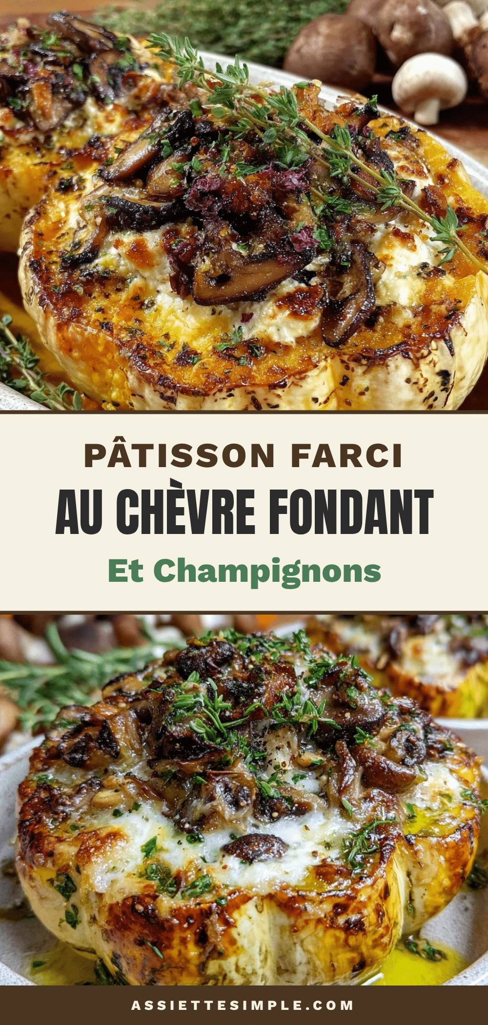 pâtisson farci au fromage de chèvre et champignons sauvages recipe