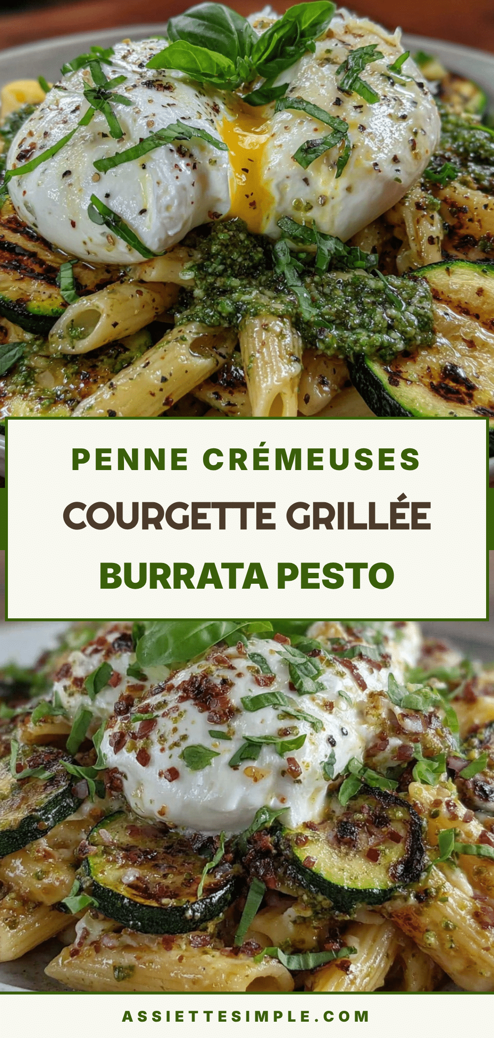 penne courgette grillée burrata au pesto de roquette recipe
