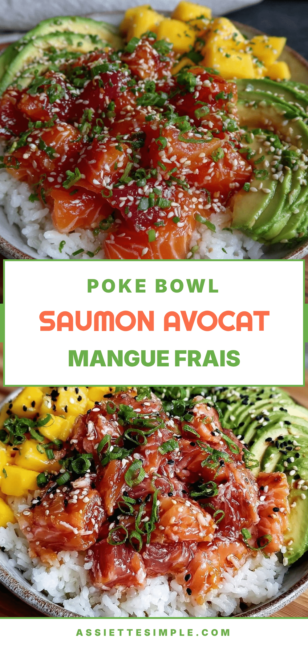 poke bowl saumon avocat mangue riz vinaigré maison recipe