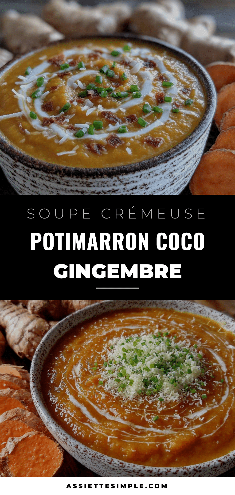 soupe crémeuse de potimarron au lait de coco et gingembre frais recipe