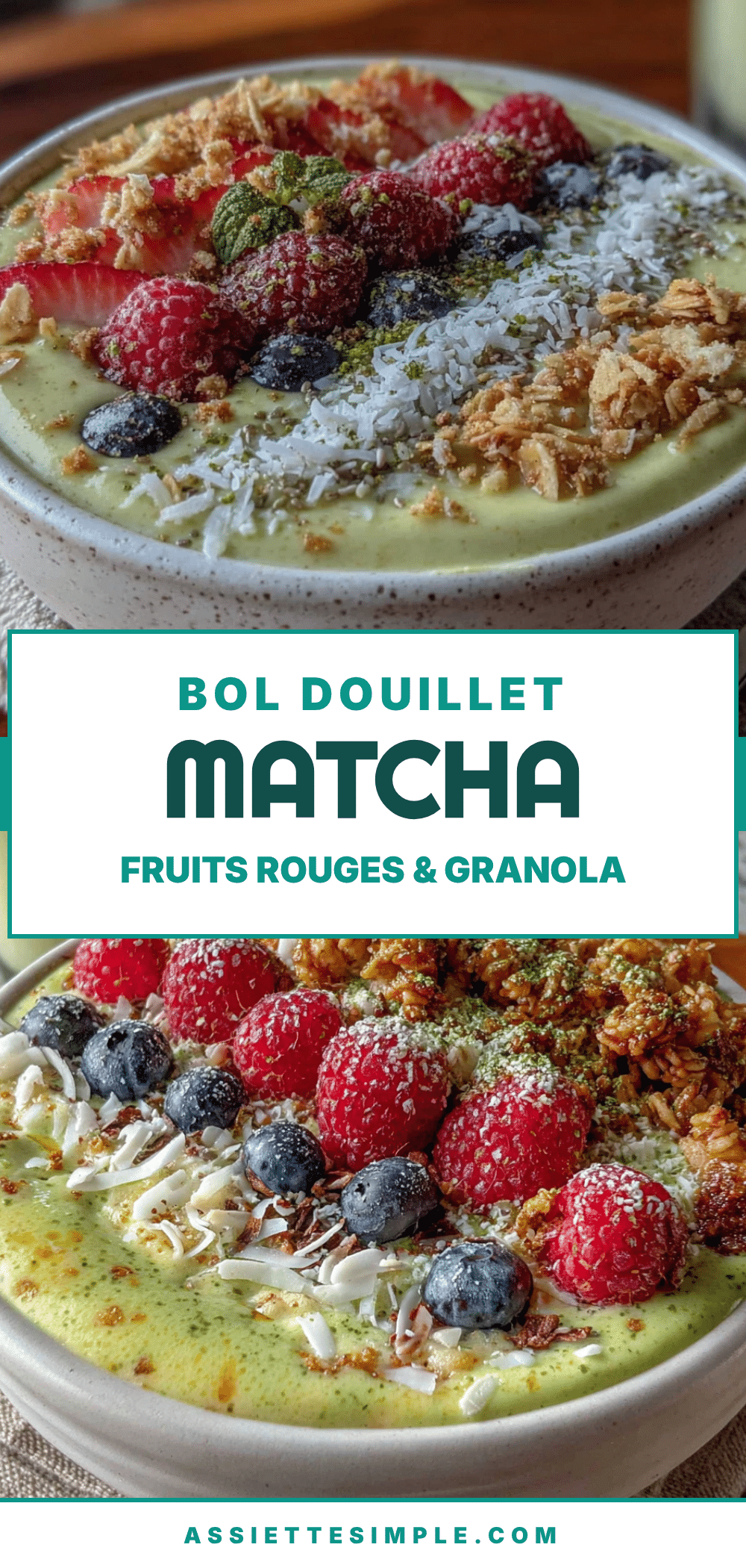 bol douillet matcha fruits rouges et granola croustillant recipe