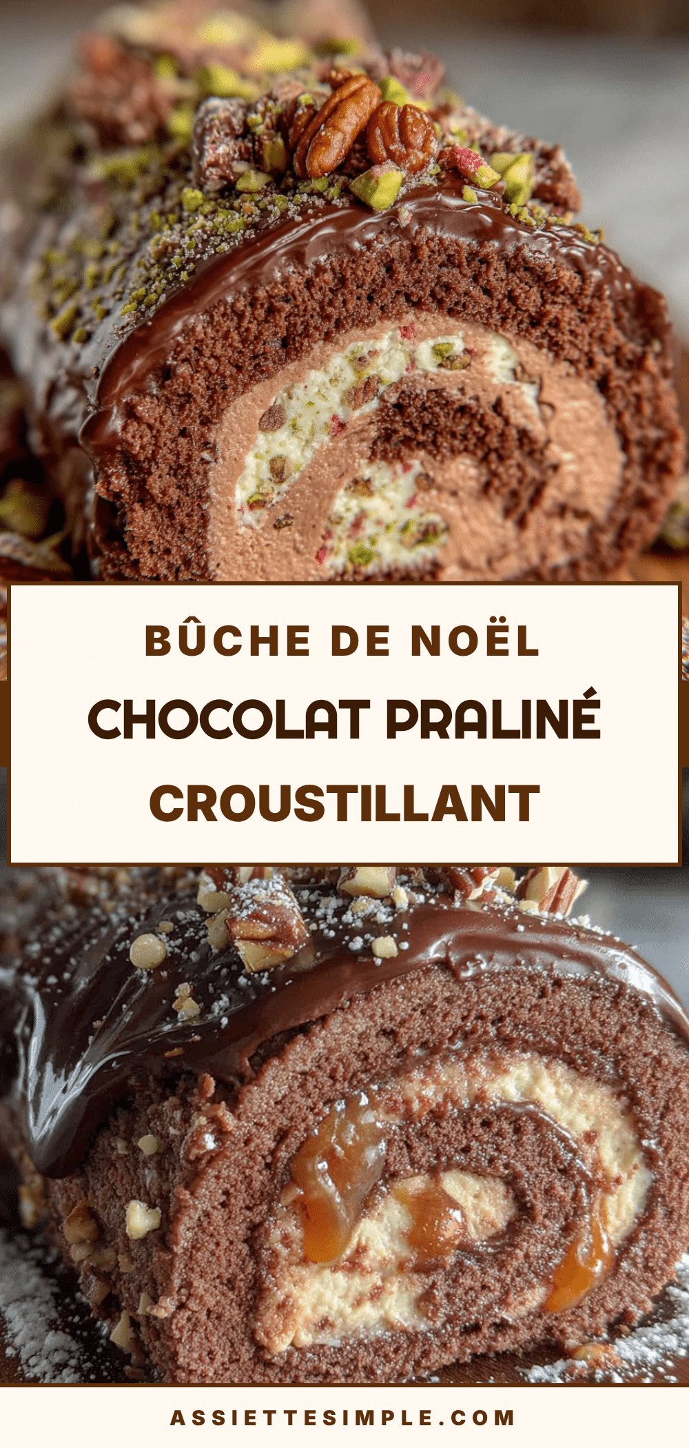 bûche de Noël chocolat praliné croustillant recipe