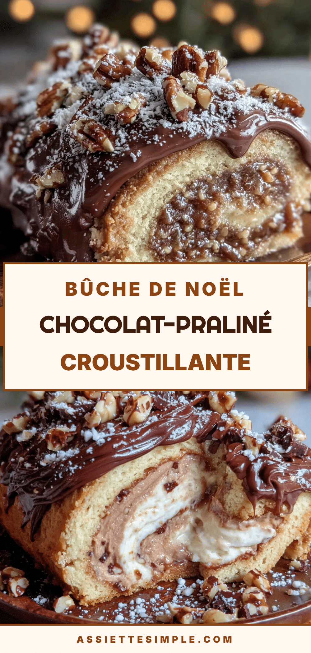 bûche de Noël chocolat-praliné croustillante recipe