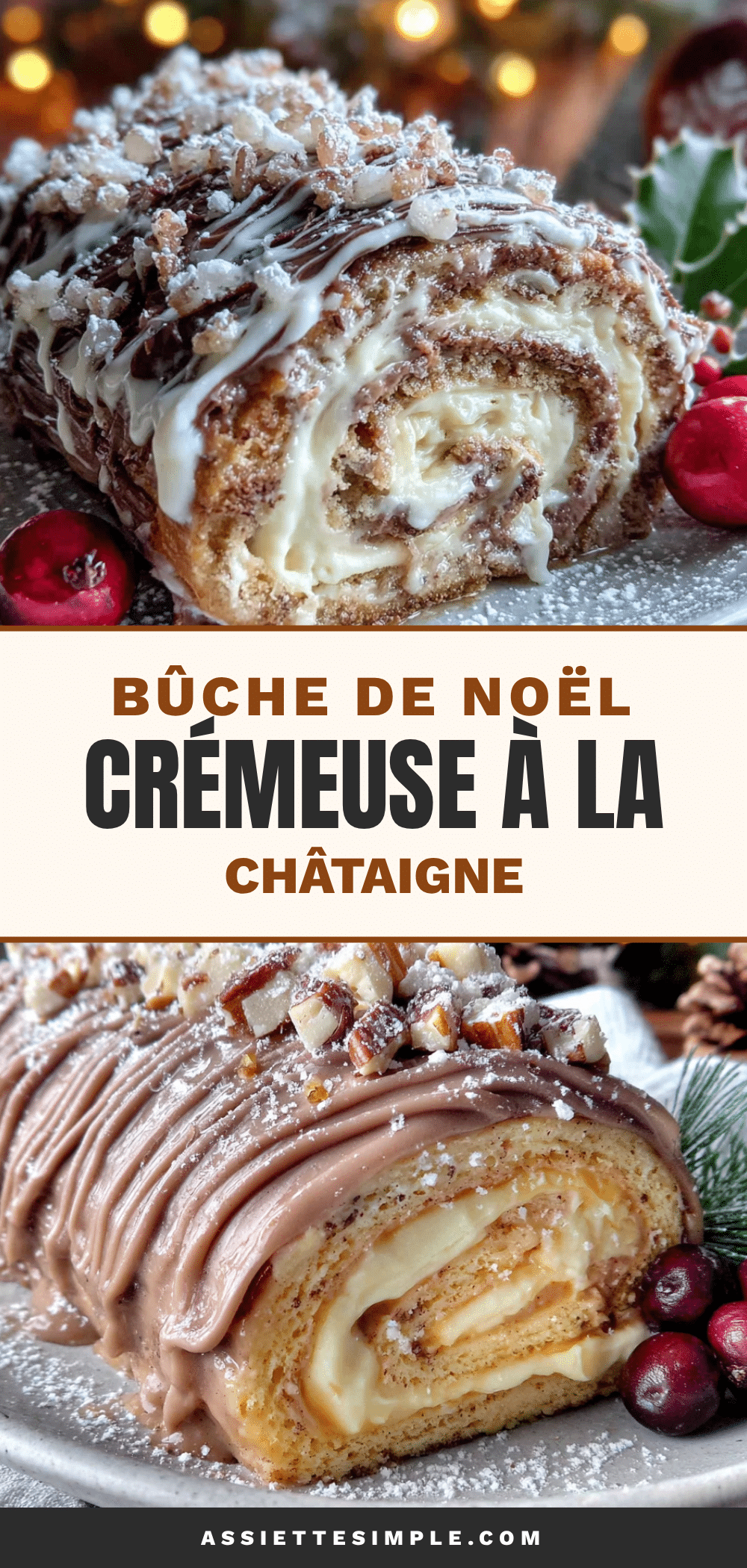 bûche de Noël crémeuse à la châtaigne recipe