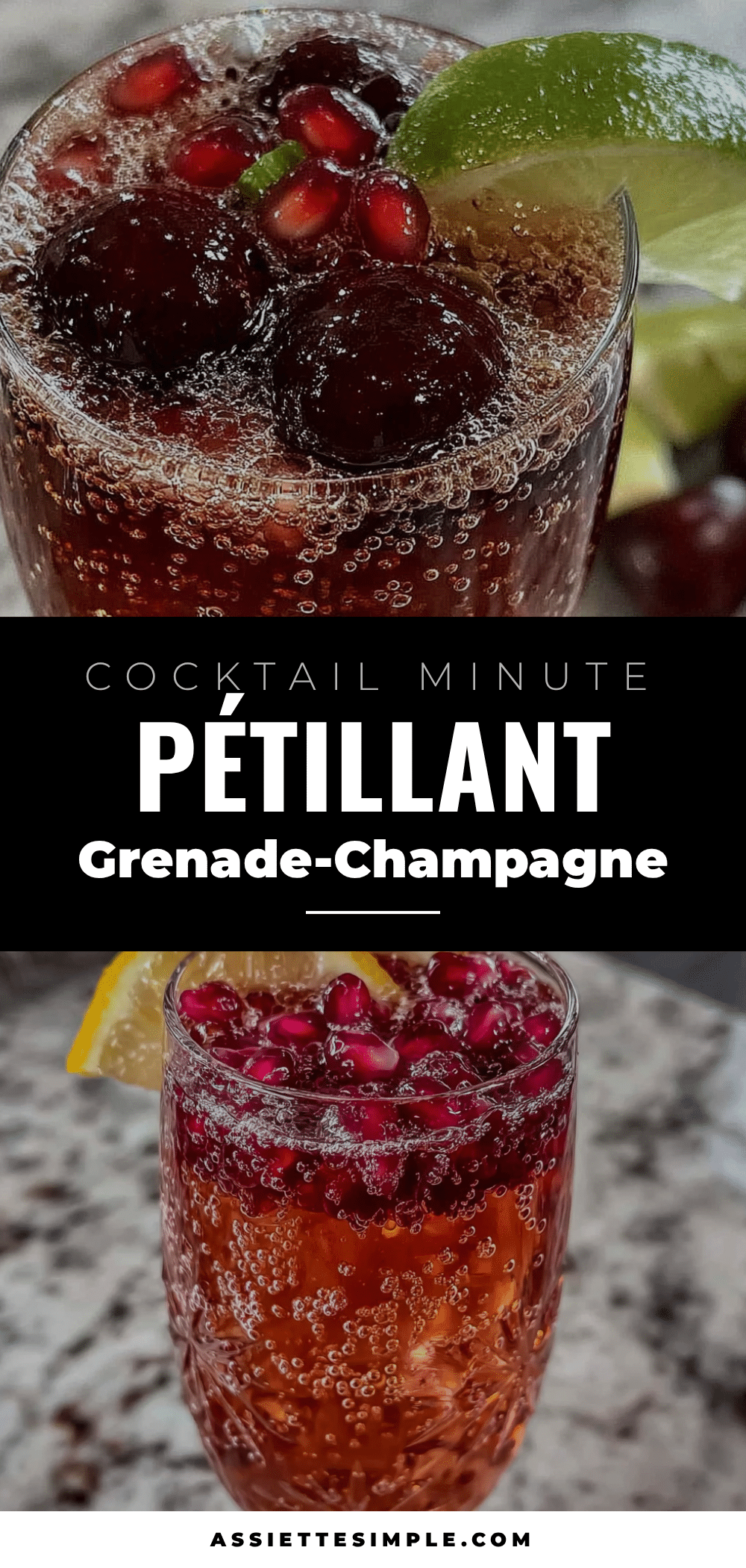 cocktail pétillant grenade-champagne minute recipe