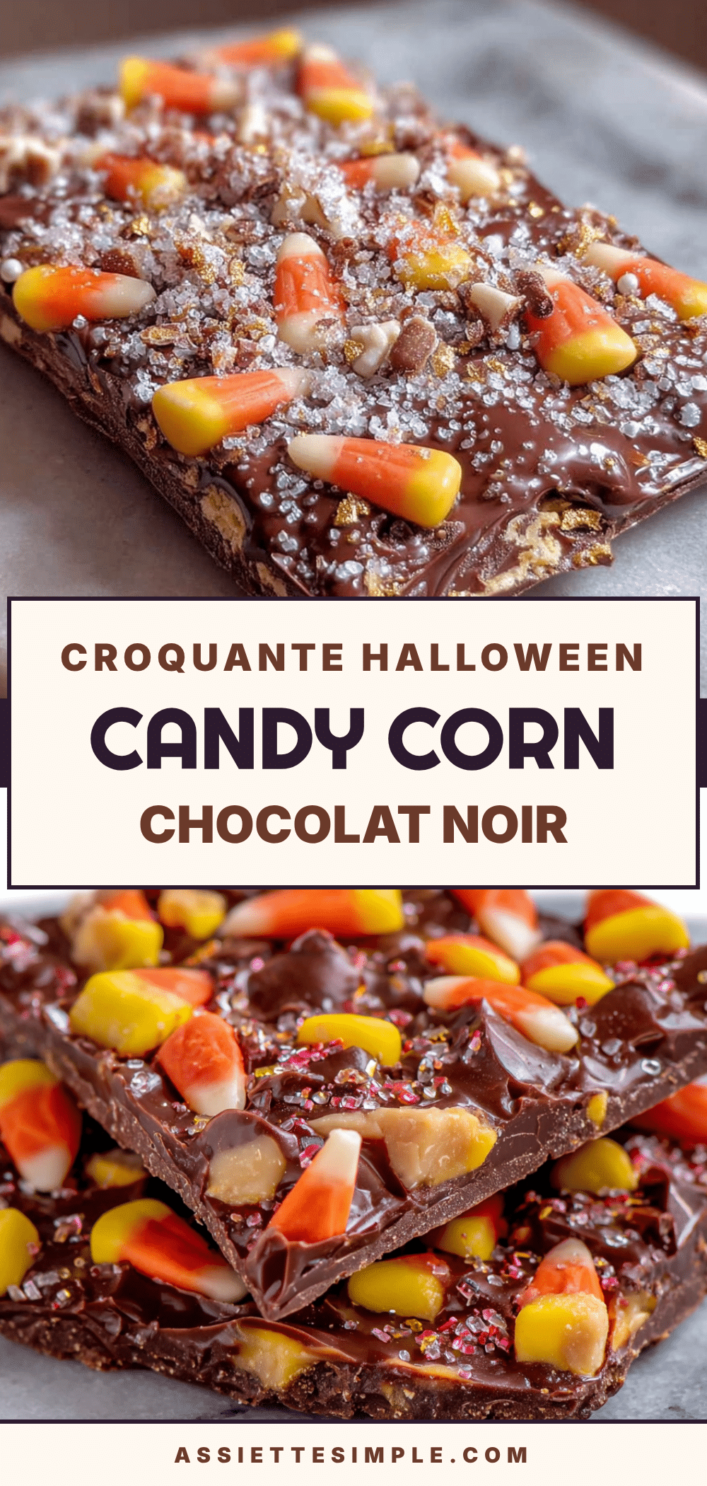 Croquante Halloween Candy Corn Bark au Chocolat Noir recipe
