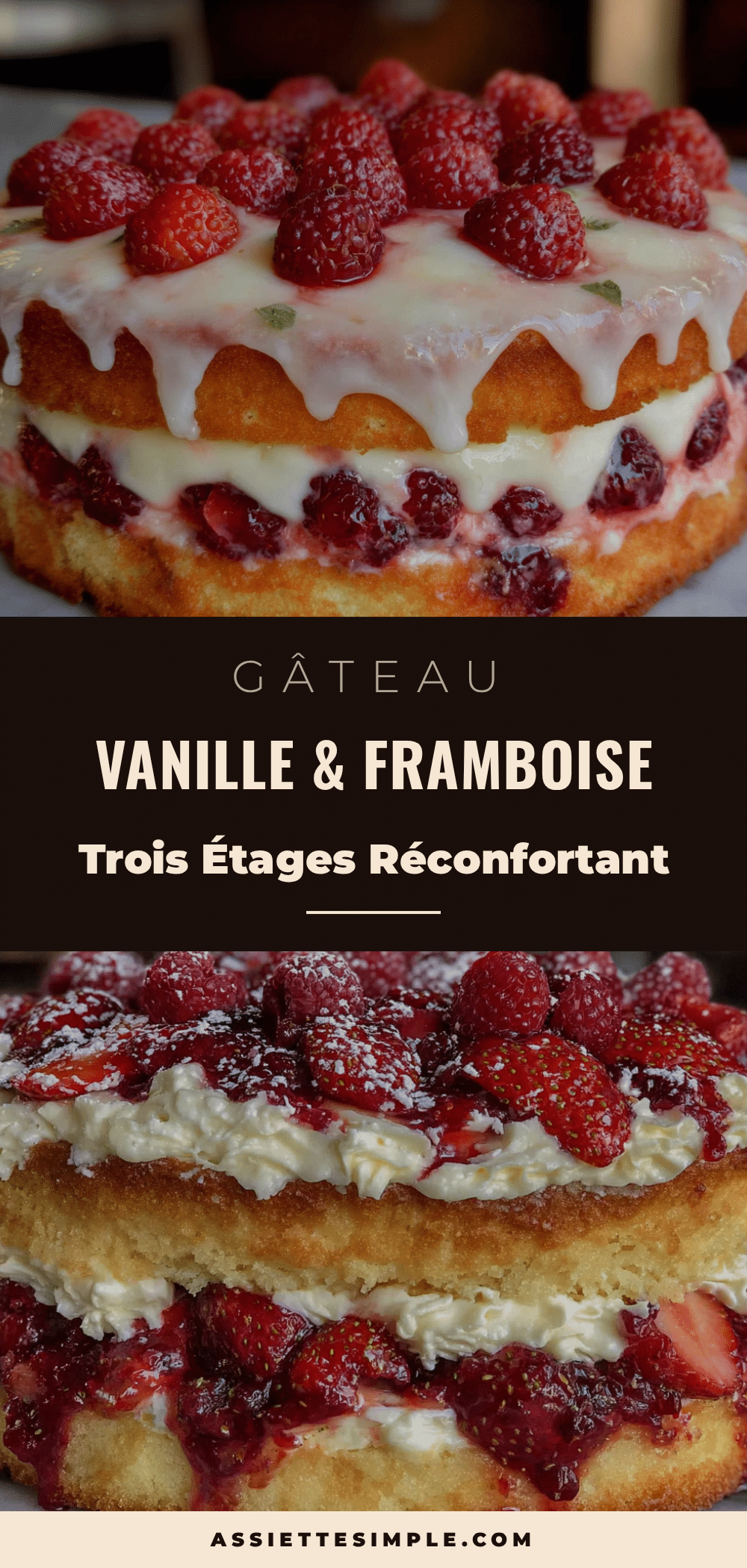 Gâteau vanille framboise trois étages réconfortant recipe