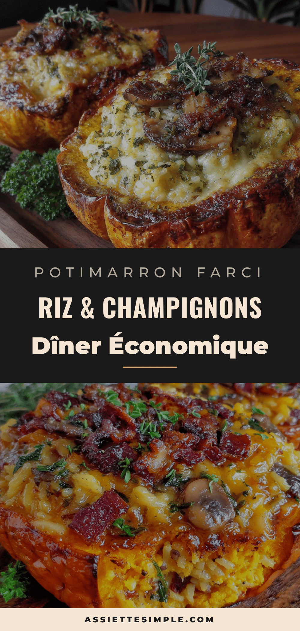 potimarron farci au riz et champignons recipe