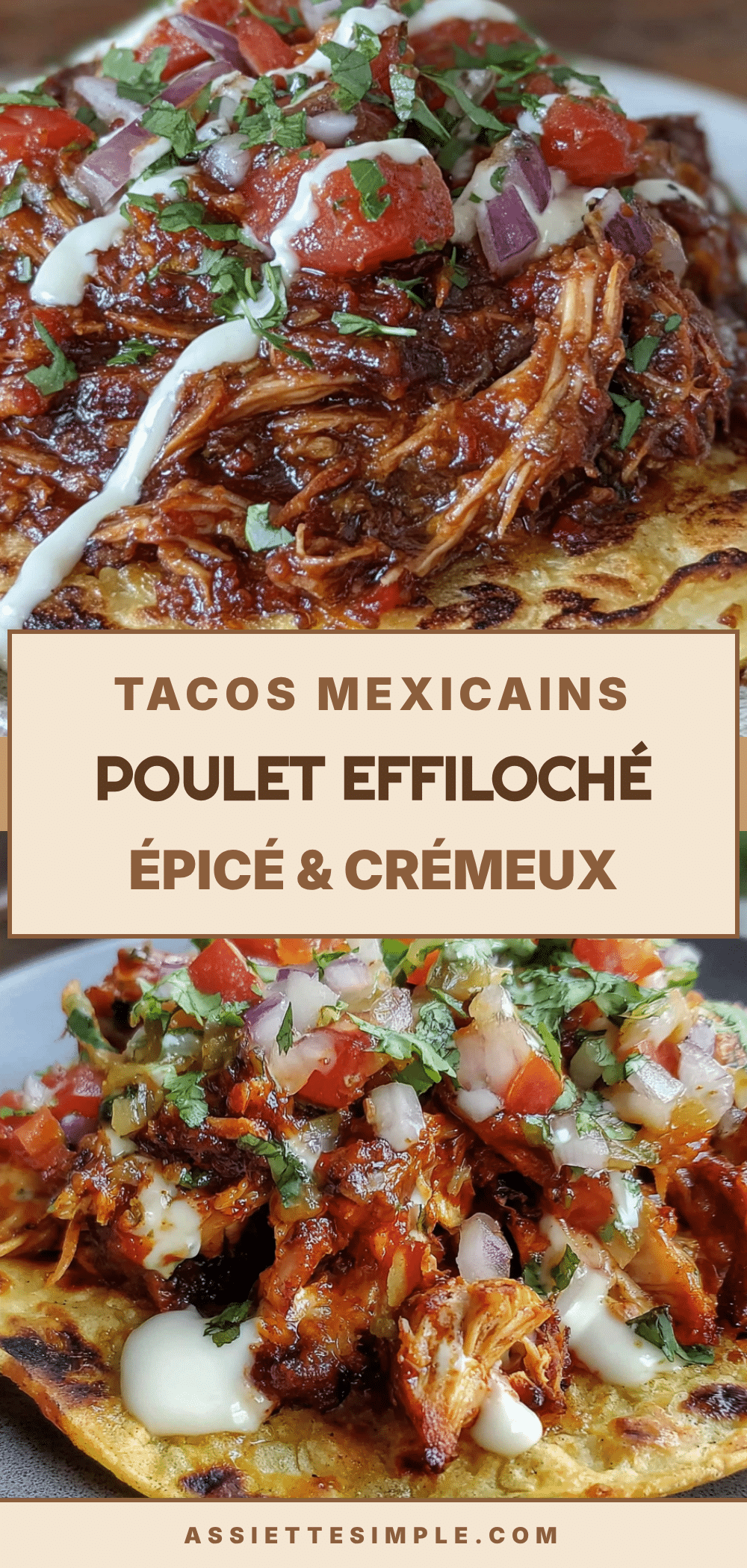 tacos mexicains au poulet effiloché épicé recipe